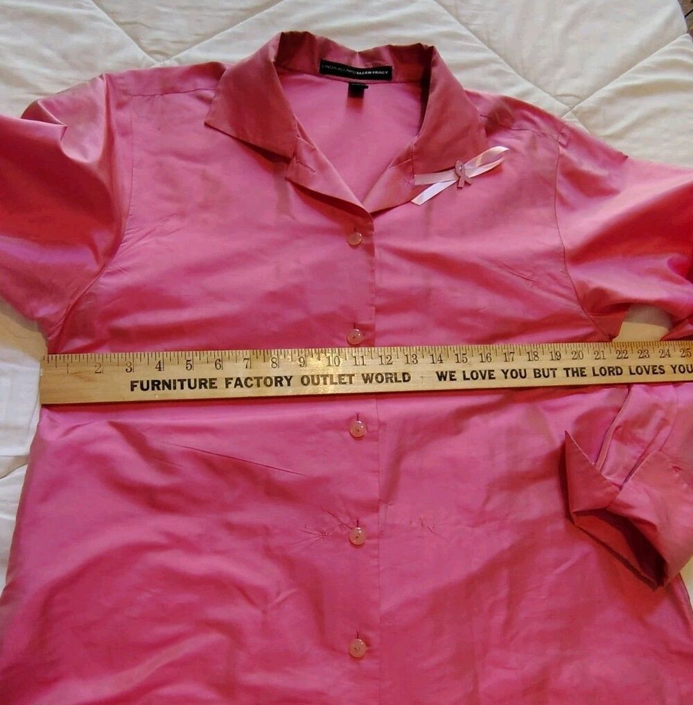 Linda Allard Ellen Tracy Pink Silk Button Up Shirt Blouse Sz 14 Pink Ribbon - Picture 8 of 10